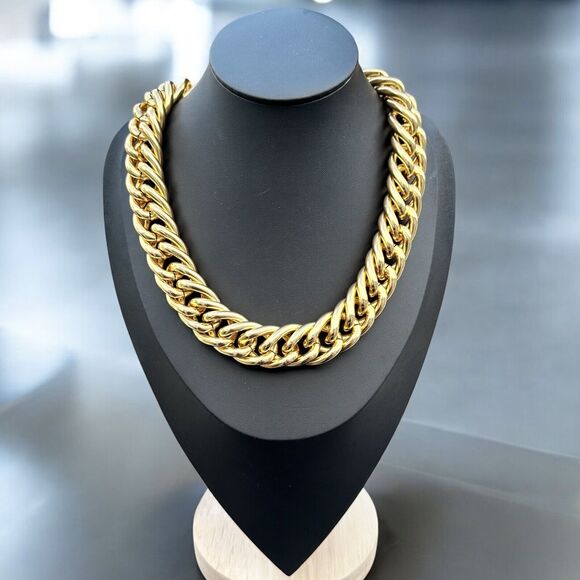 Chunky Gold Tone Fat Chain Necklace 80s 90s Gaudy Mob Wife Toggle Vintage 19" - Picture 1 of 4